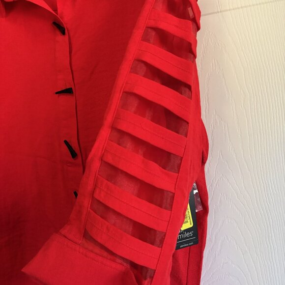 NWT Ali Miles Red Ladder Sleeve Tunic Top  Sheer Panel Sleeves, Size X-large - Picture 5 of 5